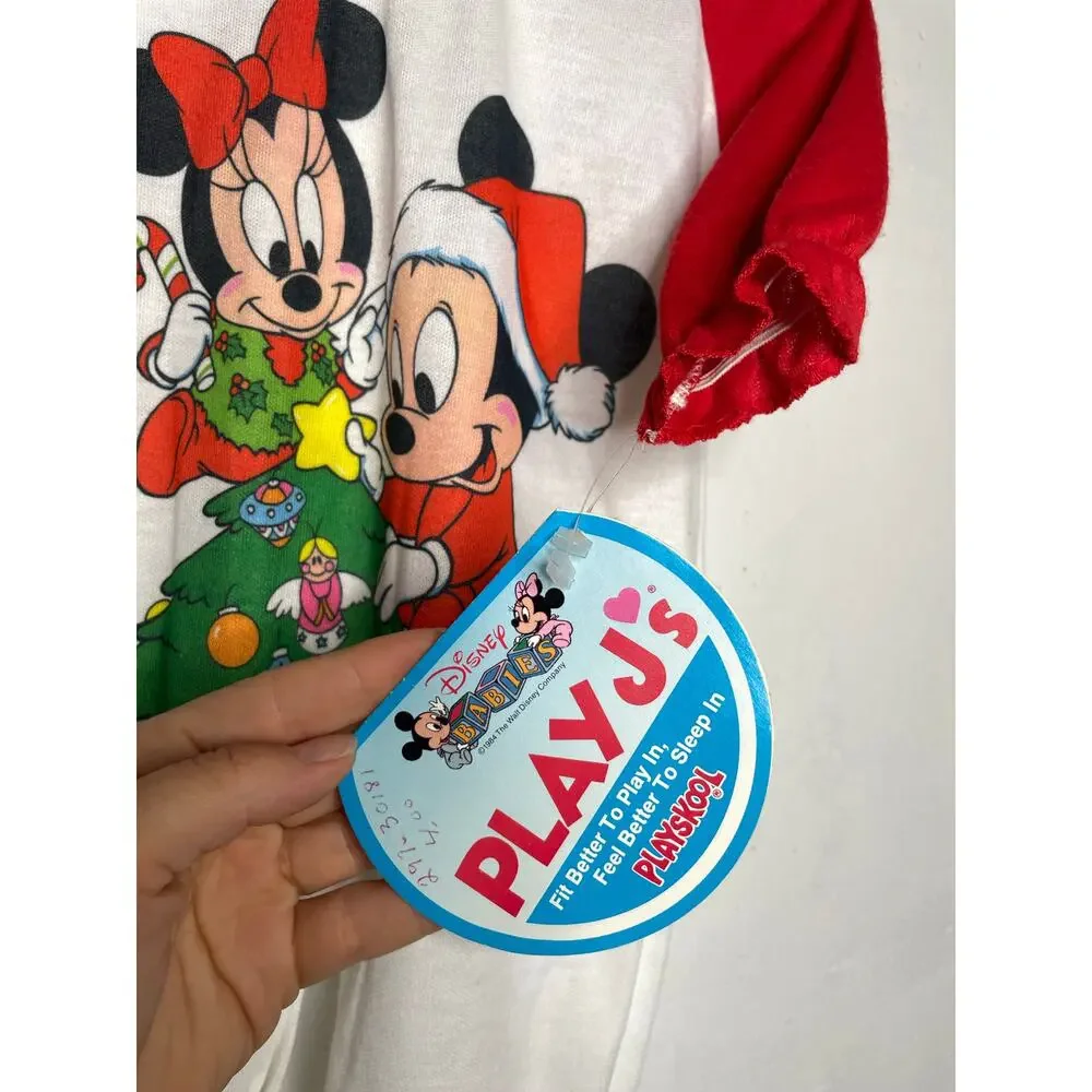 NEW Vintage 1984 Walt Disney Co Christmas One Piece Footie Mickey Minnie NEWBORN